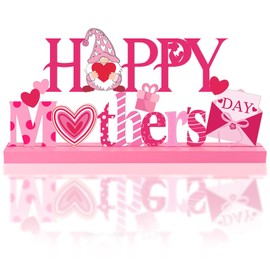 Metal Happy Mother's Day Sign Mothers Day Table Decorations Happy Mother's day Table Topper Signs with Wooden Base Freestanding Word Sign for Home Tabletop Centerpiece Shelf Mantel Fireplace