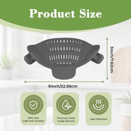 Clip-On Silicone Pasta Strainer Kitchen Pot Strainer Set with 4 Colors Clip-Side Food Colander (Gray)