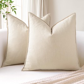 OTOSTAR Pack of 2 Soft Linen Decorative Throw Pillow Covers 24 x 24 Inch Solid Farmhouse Pillowcases Boho Accent Pillow Covers for Sofa Couch Chair Bedroom Home Decor Cushion Covers, Cream White