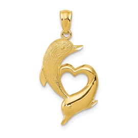 14K Solid Yellow Gold Sea Dolphin Ocean Fish Beach Nautical Heart Necklace Love Pendant Charm Only