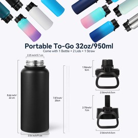 Neihepal 32 oz Insulated Water Bottle Bulk 2 Pack,18/8 Stainless Steel Double Wall Vacuum Flask with Straw Lid & Spout Lid Keeps Hot or Cold,Ideal for Gym,School,Outdoor,Camping,Sports(Mix,2 Set)