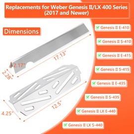 QuliMetal Grill Parts For Weber Genesis II E-410/E-415/E-435, Flavorizer Bars and Heat Deflectors for Weber Genesis II LX E-440 Series, Grill Parts For Weber GS4 66686 66041 66033, 17" Stainless Steel