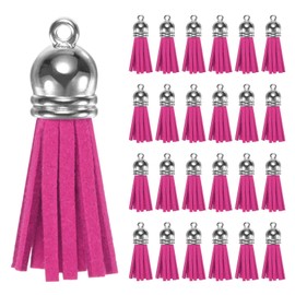 M METERXITY 100-Pack Faux Suede Tassel 1.4 Inch Small Keychain Rust Faux Leather Tassels Charm Rose Red with Rings for DIY Crafts/Keychain/Earrings/Bracelets/Necklace