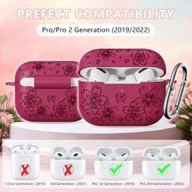 DXITROMI for Airpods Pro 2nd Generation Case - Butterfly Flowers Engraved Case for Airpods Pro Case Cover - Silicone Case Compatible with Airpods Pro 2 Case with Cleaner Kit & Keychain (Mauve)
