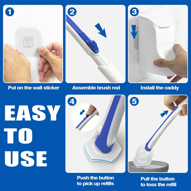JEHONN Disposable Toilet Brush with 48 Wand Cleaner Refills, Wall