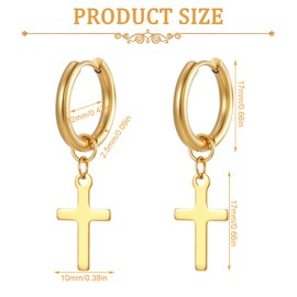 LuLiyLdJ 2 Pairs of Cross Earrings Men's Earrings Men's Earrings for Men Earrings Cross Stainless Steel Classic Cross Earrings Stud Earrings Ear Piercing for Men Women (Gold, Silver), Stainless Steel