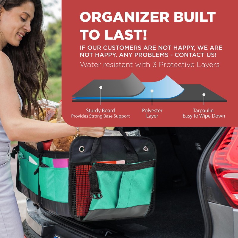 TRUNKCRATEPRO Teal Car Accessories Trunk Organizer Premium Multi Movable Compartments
