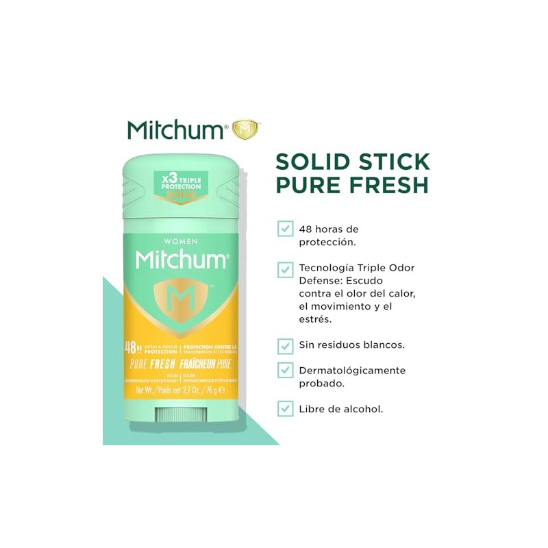 Desodorante Sólido Mitchum Triple Odor Defense Pure Fresh para Dama