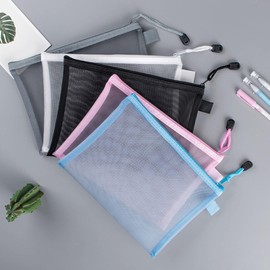 10Pcs Mesh Zipper Pouch Bags, A4 Size Zipper Bags for Organizing, Nylon Mesh Zipper Pouch for School and Office Supplies, Board Game & Puzzle Organizing (Roseate)