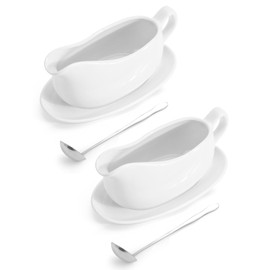 LoeJan Gravy Boat with Spoon, Ceramic Sauce Serving Dish, Easy-Pour Big Dripless Lip Spout Serveware Set For Salad Cream Milk Broth Black Pumpkin Thanksgiving (14 OZ & Tray(2 Pack))