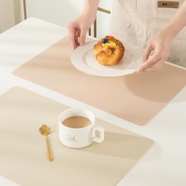 INO Design Placemats Set of 6, Beige Waterproof Faux Leather Heat Resistant Mats for Kitchen Dining Room Table Decorations, Anti Slip Dining Table Place Mats for Indoor & Outdoor Use