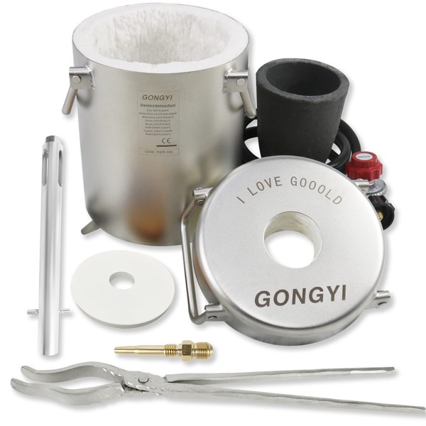 GongYi 6KG Propane Melting Furnace Kit Made of Stainless Steel Includes Crucible and Tongs Foundry Kiln for Smelting Scrap Metal Recycle Gold Copper Aluminum Casting GMF600