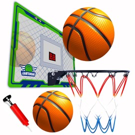 POCO DIVO Over The Door Basketball Hoop, Mini LED Lights 3-Mode Scoreboard, Kids Cheerful Game 2 Balls Set, Indoor Mounting Classic Sports, Boys Girls Room Toy Gift Adult Office Party Play, Green