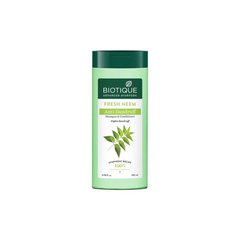 Biotique Bio Neem Margosa Champú y acondicionador anticaspa, 180 ml