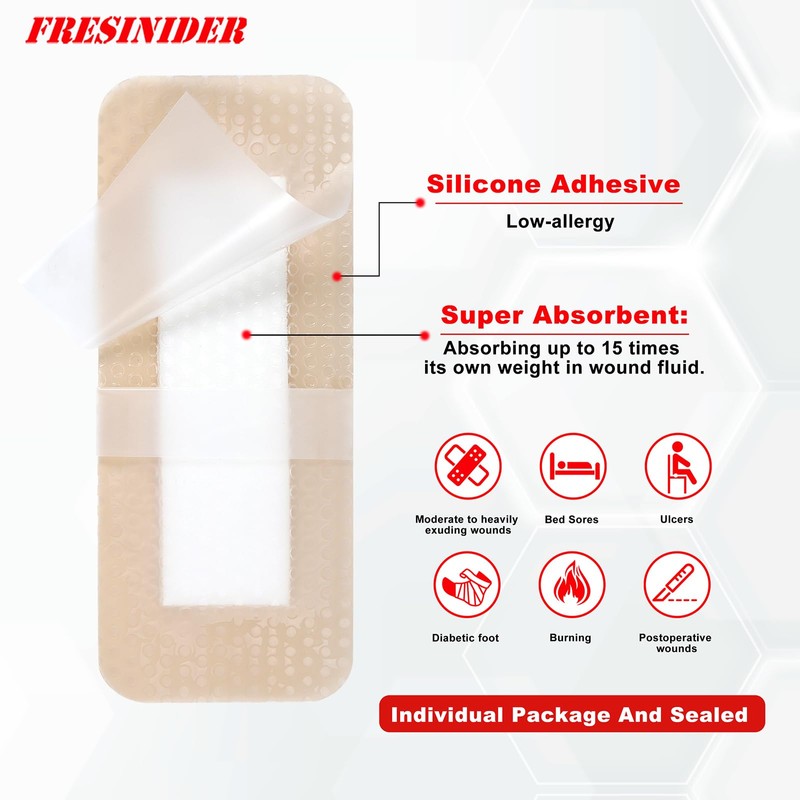 FRESINIDER 2" x 5" Pack of 10 Silicone Foam Wound