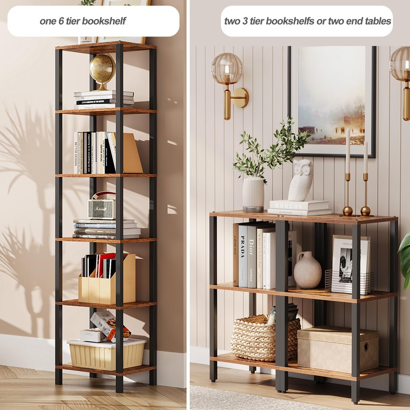 TUTOTAK Bookshelf, 6-Tier Tall Book Shelf, Narrow Bookcase for Small