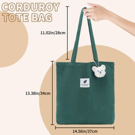 QIUTIMIY Corduroy Tote Bag Women Canvas Large Capacity Shoulder Bags with Pockets Compartments for School,Shopping,Work,Green