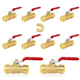 (Pack of 10) Seelink 1/2 Inch Push-Fit Ball Valve with Disconnect Clip Tools, Brass Shut Off Valve for Pex CPVC and Copper Pipe Connection, Red