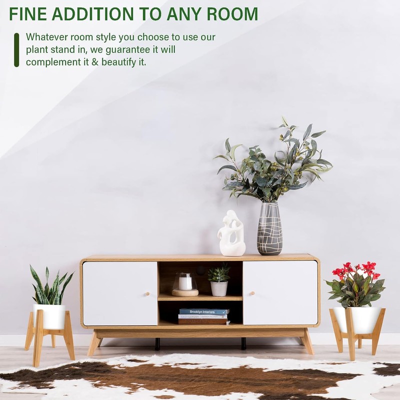LEIMO KPARTS Adjustable Bamboo Plant Stand (8-12 inches), Mid Century