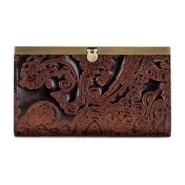 Patricia Nash Tooled Leather Cauchy Frame Clutch Wallet Dark Brown