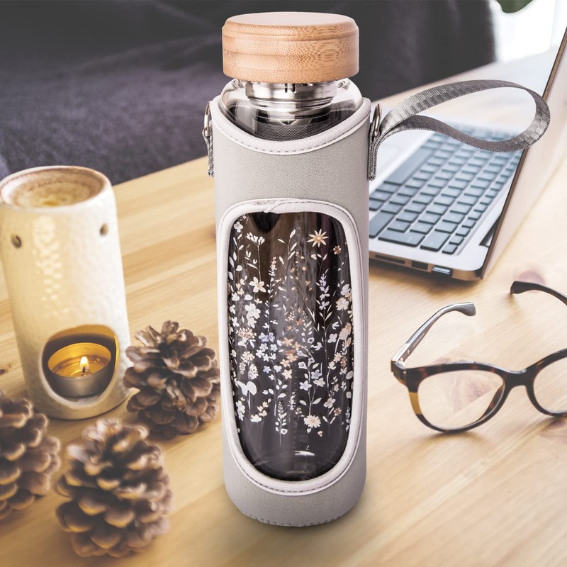 Reeho 32oz Borosilicate Glass Water Bottle with Tea Infuser &