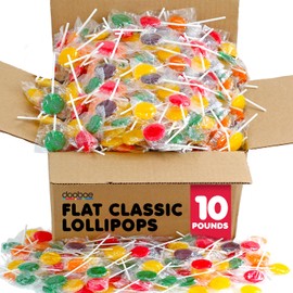 Lollipops Individually Wrapped - 10 Pounds - Approx. 400 Lollis - Bulk Flat Classic Suckers - Parade Candy - Assorted Fruit Flavors - Candy Suckers for Classroom, Office - Big Bulk Candies (Rainbow)