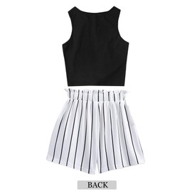 Girls Clothes Set Kids Summer Outfit Sleeveless Tie Knot Tank Top and Shorts 2 Pcs Clothing Sets 13-14 Years