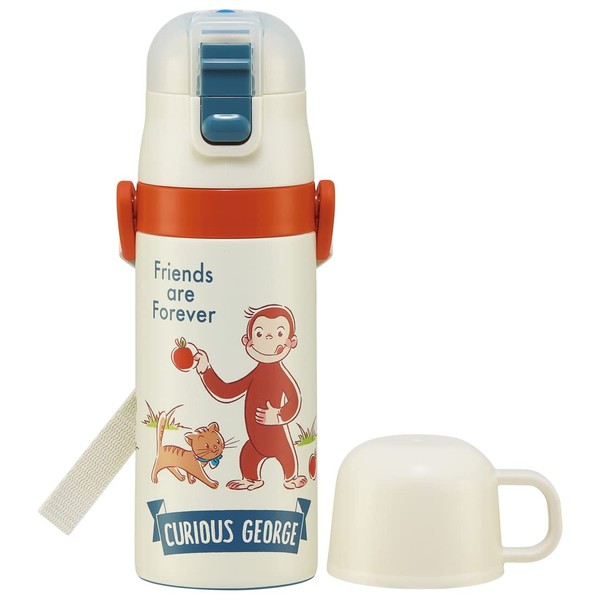Skater SKDC3-A Children's 2-Way Stainless Steel Water Bottle with Cup, 11.8 fl oz (350 ml), Curious George, Boys