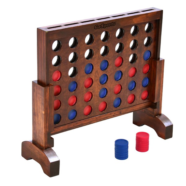 GoSports 1 Foot Width Premium 4 in a Row Game Dark Wood Stain with Connect Coins, Portable Case and Rules