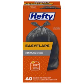 Hefty Easy Flaps Multipurpose Large Trash Bags, 30 Gallon, 40 Count