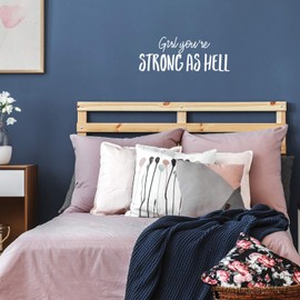 Vinyl Wall Art Decal - Girl You're Strong As Hell - 10" x 26" - Cute Trendy Inspirational Positive Quote Sticker for Woman Girls Bedroom Closet Living Room Office Feminine Decor (White)