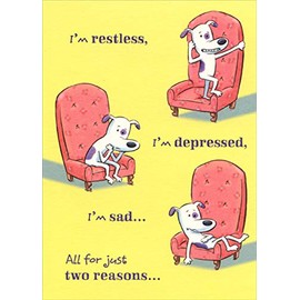 Designer Greetings White Dog with Purple Spots in Red Chair Funny/Humorous Friendship Card