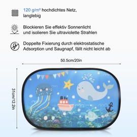 CUTLOT Auto Sonnenschutz für Kinder & Baby, Sonnenschutz Auto Seitenscheibe UV Schutz UPF50+, Elektrostatische Filmadsorption mit 8 Saugnäpfe, 51x31cm Verdunklung mit Tier Motiven