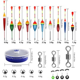 JINXIAN 205 Pieces Lead Shot Fishing 10 Pieces Floats Fishing Set 4 Pieces Rubber Stopper Fishing 3 Pieces Swivel Fishing Accessories for Different Fish Types in Lakes or Ponds