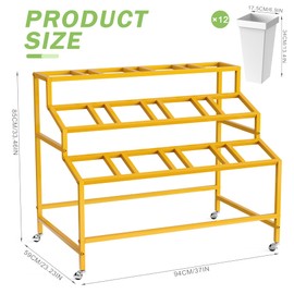 VGMiu Flower Display Stand with 12 Buckets Gold Flower Cart 3 Layers Metal Flower Bar Stand with Wheels, Moving Florist Bouquet Shelf for Weddings Florist Indoor Outdoor Patio Garden Living Room