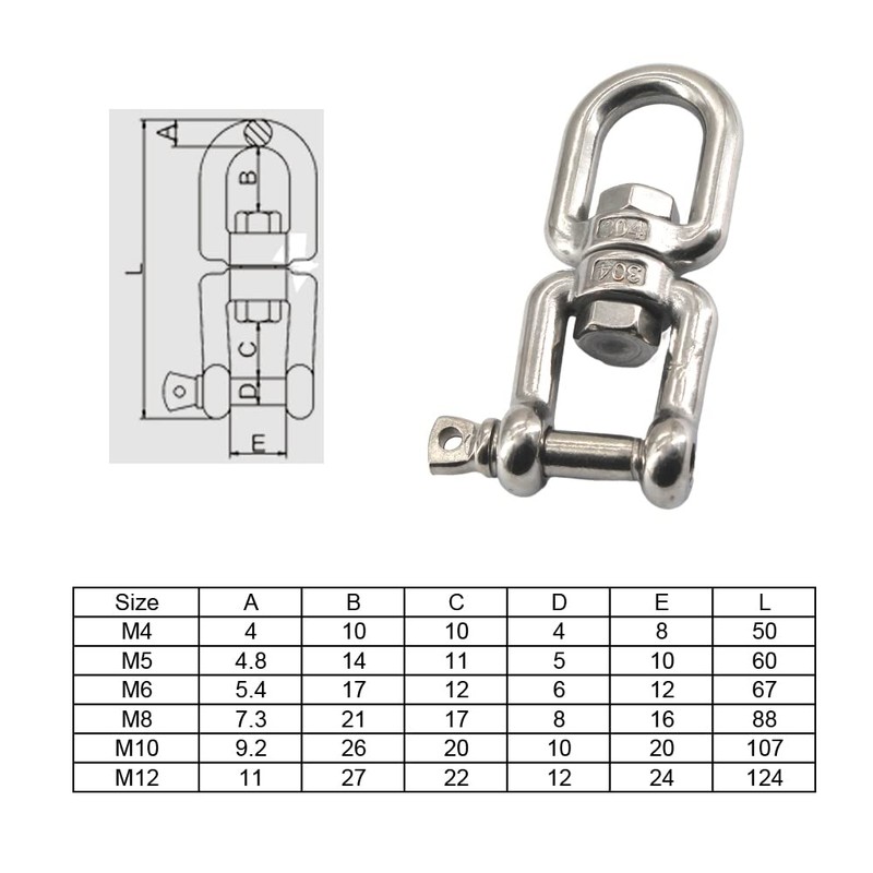 4 Pack 304 Stainless Steel M4 Jaw Eye Swivel Ring