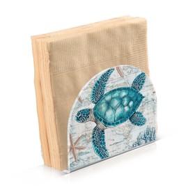 Vintage Sea Turtle Napkin Holder for Table Acrylic Cocktail Starfish Nautical Map Turtle Napkin Holders Decorative Tissue Paper Holder Vertical Napkin Dispenser for Home Kitchen Dining Decor, 2 PC