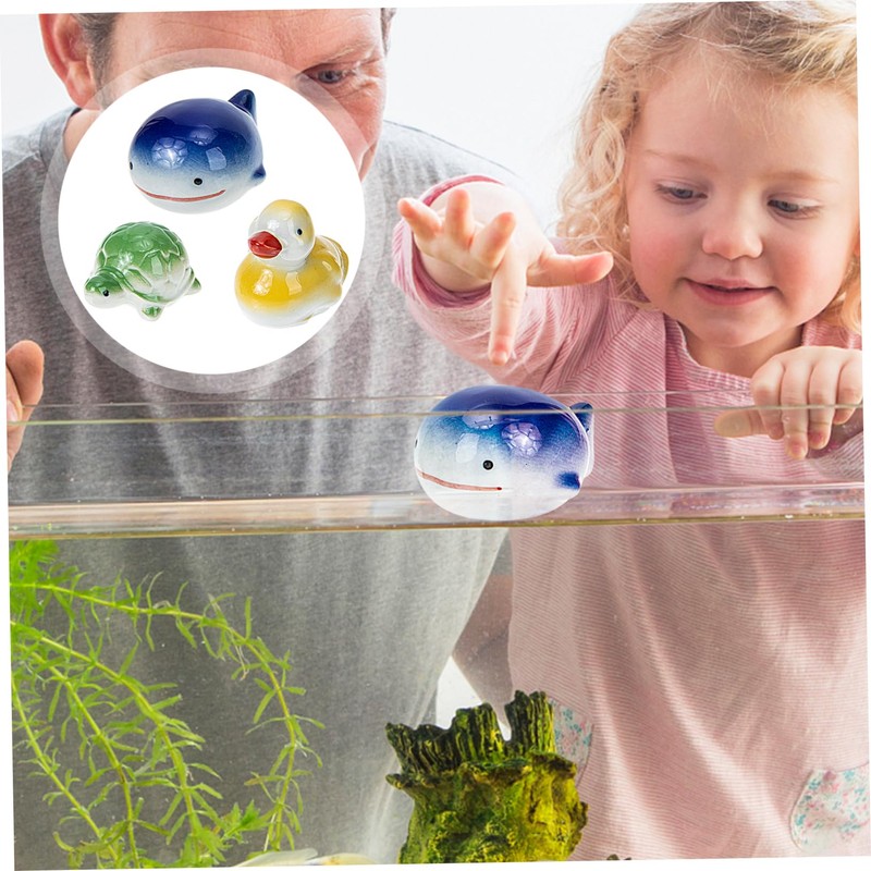 Kisangel 3pcs Ceramic Floating Fish Tank Ornament Hand-Painted Aquarium Decor