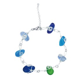 Sea Glass Wirework S925 Silver Bracelet Beach Birthday Present, Surfer Jewelry, Mermaid Gift Unique Jewelry Best Gift for Her Seaglass Bracelet Ocean Jewelry (Four Colors)