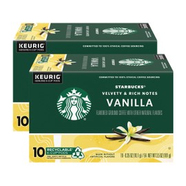 Starbucks Flavored Coffee K-Cup Pods, Vanilla Flavored Coffee, Made without Artificial Flavors, Keurig Genuine K-Cup Pods, 10 CT K-Cups/Box (Pack of 2 Boxes)