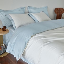 YuHeGuoJi White Blue Duvet Cover King 100% Long Staple Cotton Light Blue White Duvet Cover Egyptian Cotton 3 Pcs Set 1 Baby Blue Hemmed Duvet Cover with Zipper Ties 2 Pillow Shams Double Color Bedding