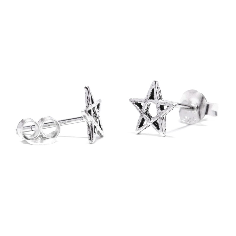 WINDALF ISKA 925 Sterling Silver Pentagram Stud Earrings Height 0.6