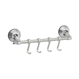 Lever Type Gel Suction Cup Towel Rack with 4 Hooks, Stainless Steel, Total Length 11.0 inches (28 cm), Load Capacity 2.2 lbs (1 kg), Amazing Suction Cup, Even for Textured Bathroom Walls