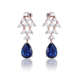 TIMEMATRIX Christmas Tree Earring for Women, 18K Gold Plated Brass with Blue Cubic Zirconia Pendent
