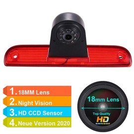 Car Third Roof Brake Lamp Camera Brake Light Rear View Support Camera, 18 mm camera + 7 inch TFT LCD monitor.