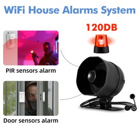 WiFi Burglar Alarm System, Door Window Sensor Alarm System-Home Security Systems Anti-theft 120DB Alarm,Smart Magnetic Sensor Alarm with Free Notification APP Control &Remote Control for Garage Shed