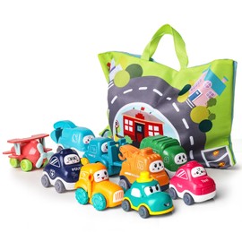 9 PCS Baby Truck Car Toys with Crane, Playmat/Storage Bag|1st Birthday Gifts for Toddler Toys Age 1-2|Baby Toys for 1 2 3 Year Old Boy|12YearOld Boy Birthday Gift/Tractor for Infant Toddlers