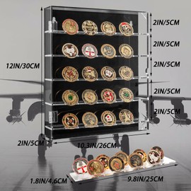 Cokritsm Challenge Coin Display Case, 5 Rows Military Challenge Coin Display Box With Removable Shelves and Magnetic Door, Coin Box fits 45 Military Medals,Keepsake Coins, Medals, Pins, Badges