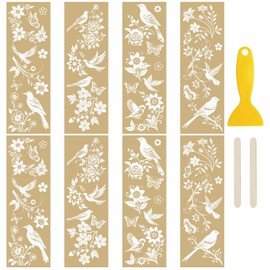 WANDIC 8 Sheets Gilding Rub On Transfer Stickers, Flowers Birds Decals Waterproof Stickers DIY Decals for Decoration,10 * 30cm