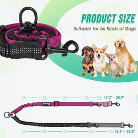 2 Dogs Leash Coupler, 360° Swivel Double Leashes for 2 Dogs, Adjustable Length Dog Walking and Training Leash for Small Medium Large Two Dogs (Rose Red)